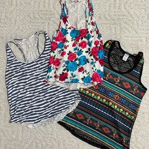 3 Tank Tops with mesh/net backs, Size S/M